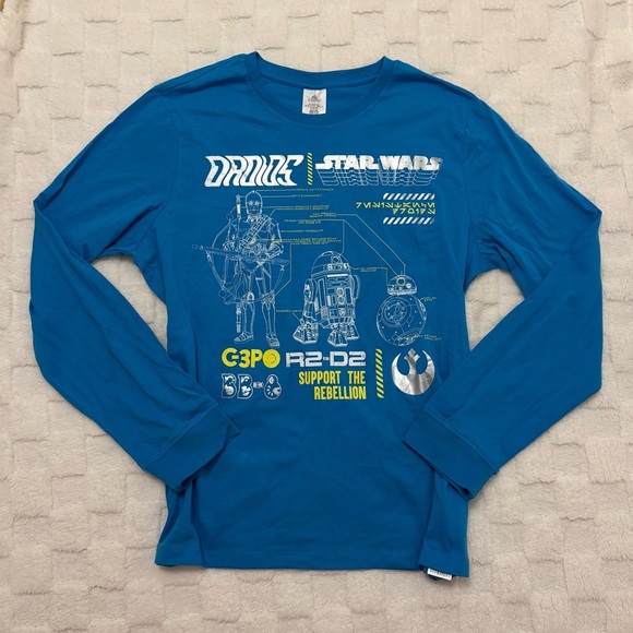 Star Wars Blue Graphic T-Shirt C-3PO R2-D2 BB-8 Disney Droids Unisex Large NWOT - Picture 1 of 6